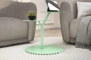 Metalowy stolik pomocniczy do salonu Kayani IROKO / kolor pudrowa zieleń