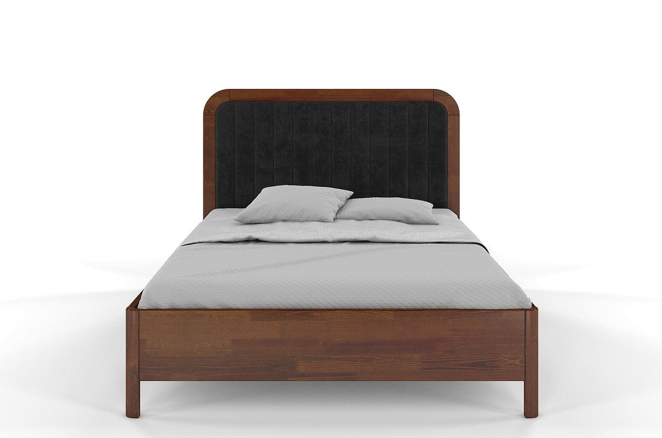 Tapicerowane łóżko drewniane sosnowe Visby MODENA z wysokim zagłówkiem / 120x200 cm, kolor orzech, zagłówek Casablanca 2316