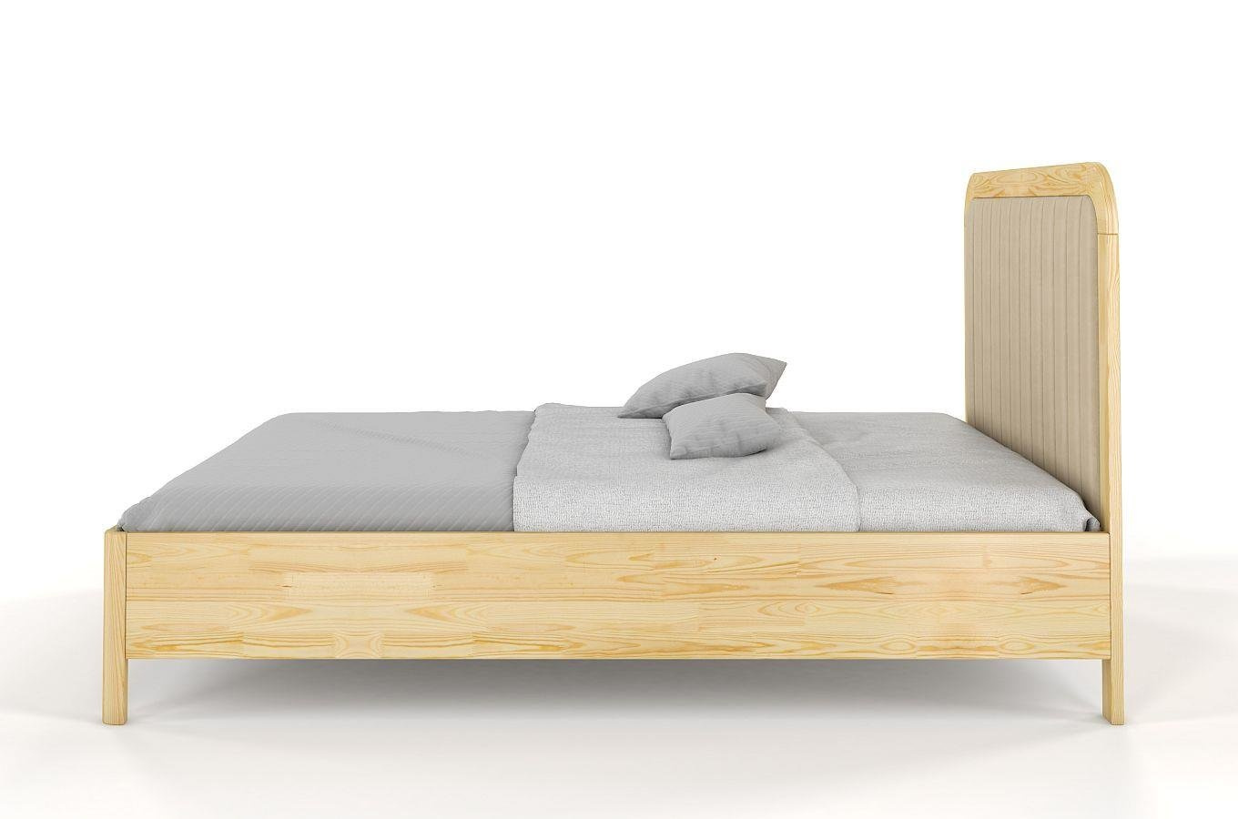 Tapicerowane łóżko drewniane sosnowe Visby MODENA z wysokim zagłówkiem / 160x200 cm, kolor naturalny, zagłówek Casablanca 2302