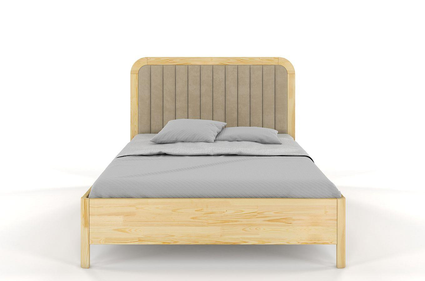 Tapicerowane łóżko drewniane sosnowe Visby MODENA BC z wysokim zagłówkiem / 120x200 cm, kolor naturalny, zagłówek Casablanca 2303 (skrzynia na pościel)