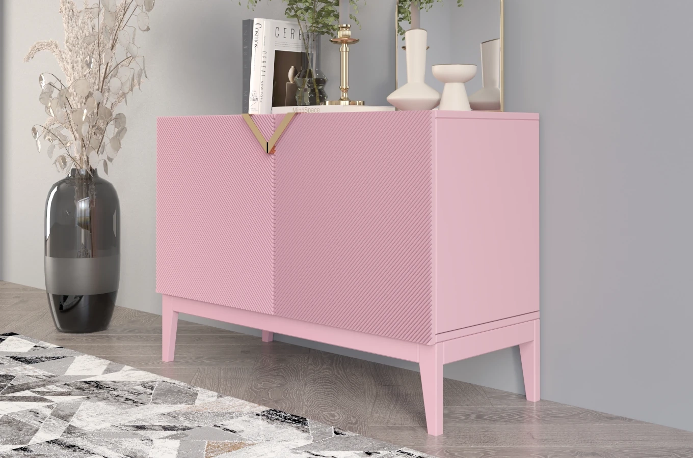 Drewniana komoda Visby DEMI LONG 2D / kolor pudrowy róż / szer. 100,5 cm