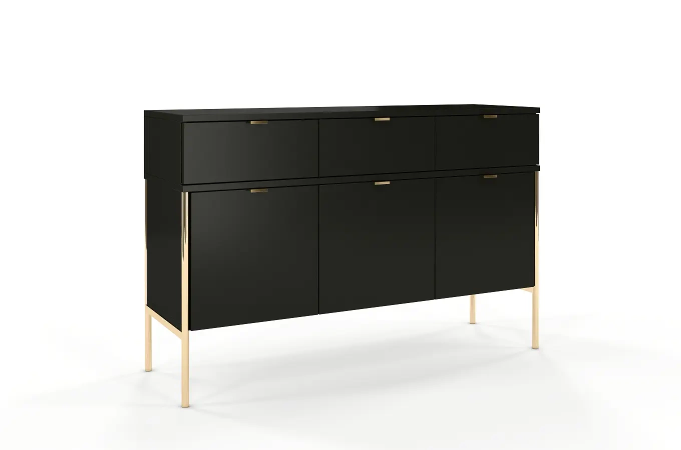 Elegancka czarna komoda do salonu Skandica POLKA na złotych nóżkach / szer. 120 cm