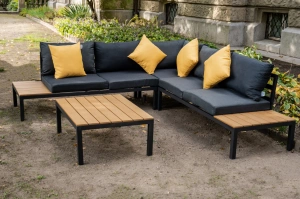 Duży zestaw ogrodowy z czarnego aluminium LAVA / Stół + narożnik