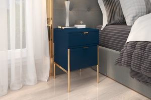Elegancka granatowa szafka nocna Skandica POLKA na złotych nóżkach / szer. 38 cm