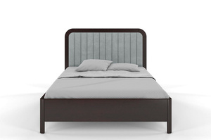 Tapicerowane łóżko drewniane sosnowe Visby MODENA z wysokim zagłówkiem / 200x200 cm, kolor palisander, zagłówek Casablanca 2314