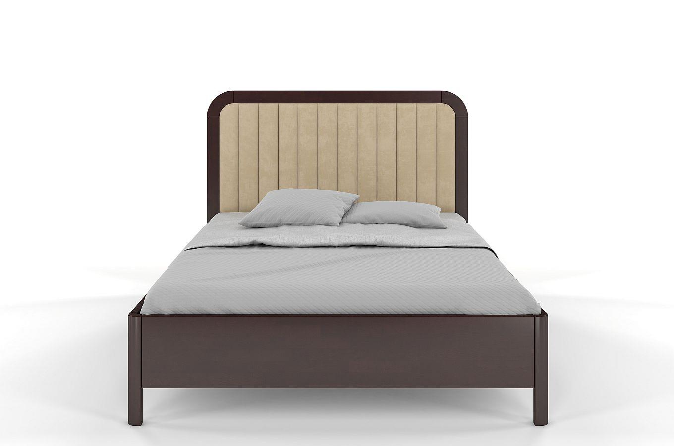 Tapicerowane łóżko drewniane bukowe Visby MODENA BC z wysokim zagłówkiem / 160x200 cm, kolor palisander, zagłówek Casablanca 2302 (skrzynia na pościel)