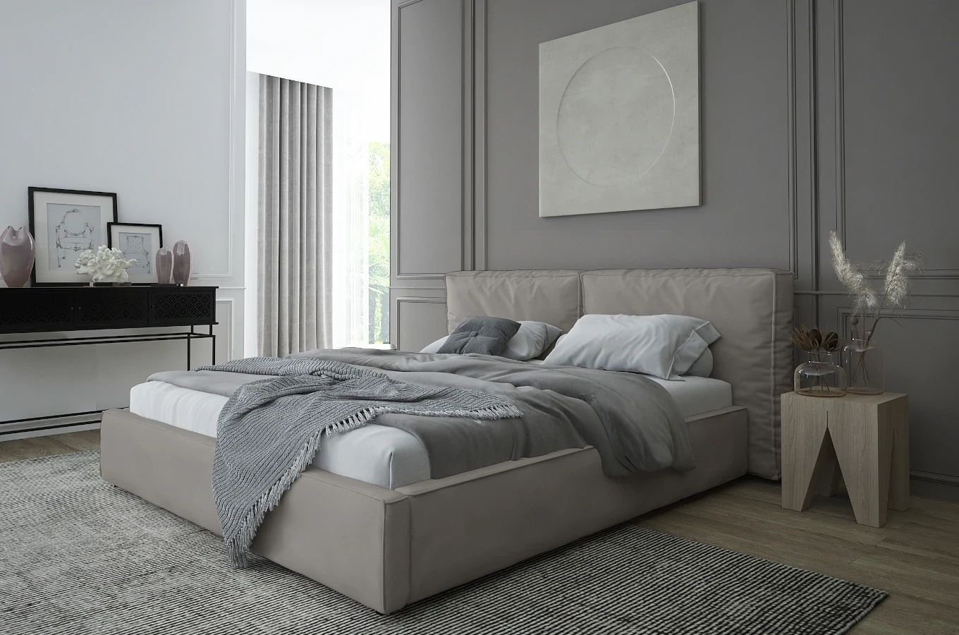 Tapicerowane łóżko SILESIA z pojemnikiem na pościel