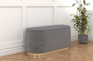 Jasnoszary owalny puf ze schowkiem Dancan SCARLETT na złotej podstawie