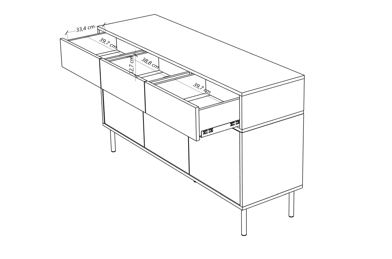 Elegancka biała komoda Dancan MARIKA ze złotymi dodatkami / szer. 137,5 cm