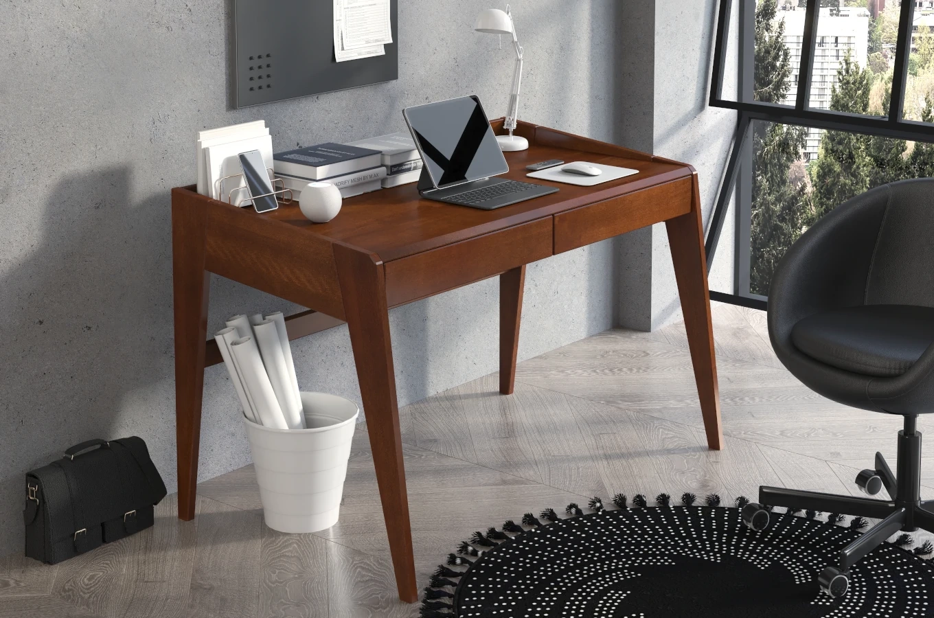 Drewniane bukowe biurko / toaletka z szufladami Visby LISA / 125x70 cm