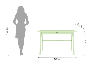 Drewniane biurko / toaletka z szufladami Visby EDDA / kolor pudrowa zieleń / 120x65 cm