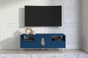 Granatowa komoda RTV Skandica MERLIN ze złotymi dodatkami / szer. 138 cm