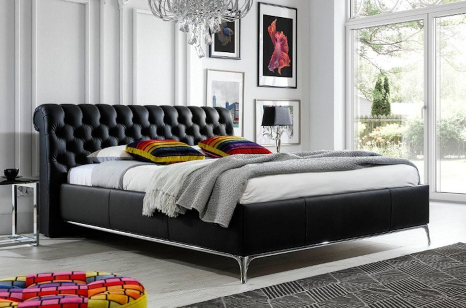 Stylowe łóżko tapicerowane do sypialni MORINO z zagłówkiem w stylu Chesterfield