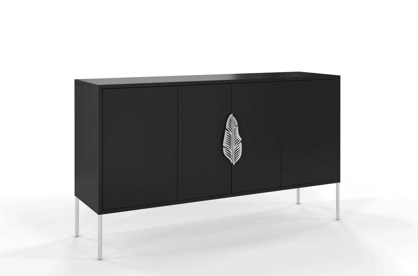 Czarna komoda Skandica MERLIN ze srebrnymi dodatkami / szer. 138 cm