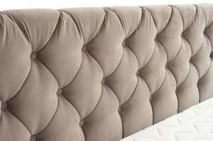 Wysyłka w 48h! Klasyczne łóżko tapicerowane do sypialni DELLEN pikowane guzikami / 160x200 cm, kolor szary, pojemnik na pościel + stelaż metalowy, wersja slim, nogi aluminiowe