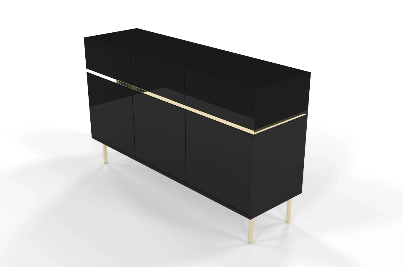 Elegancka czarna komoda Dancan MARIKA ze złotymi dodatkami / szer. 137,5 cm