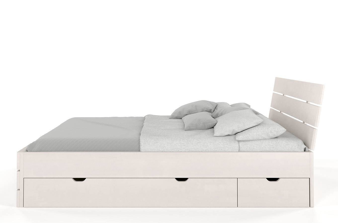 Łóżko drewniane bukowe Visby Sandemo High Drawers (z szufladami) / 160x200 cm, kolor biały