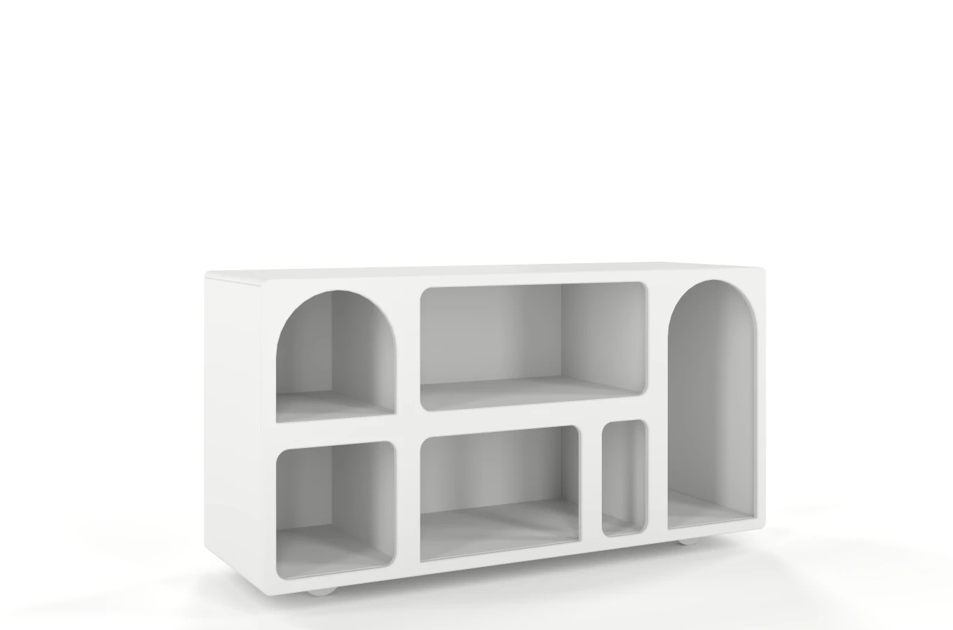 Drewniana komoda - regał - szafka RTV z łukami Visby OLIMPIA LONG / kolor biały / szer. 140 cm