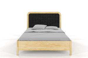 Tapicerowane łóżko drewniane sosnowe Visby MODENA z wysokim zagłówkiem / 160x200 cm, kolor naturalny, zagłówek Casablanca 2316