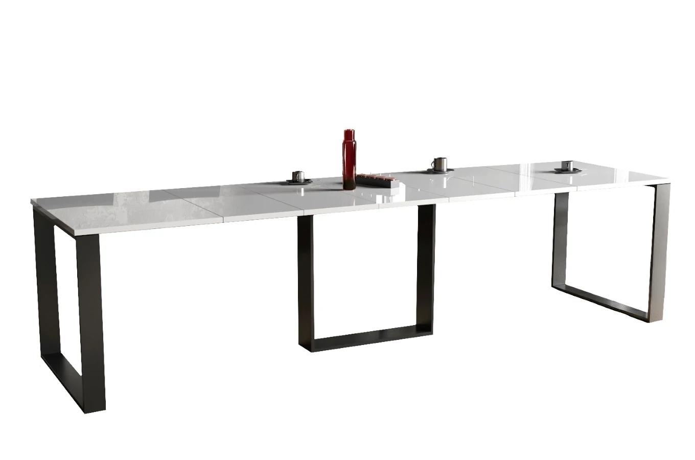 Nowoczesny rozkładany stół BORYS na metalowych nogach 130-290 x 80 cm (biały połysk)