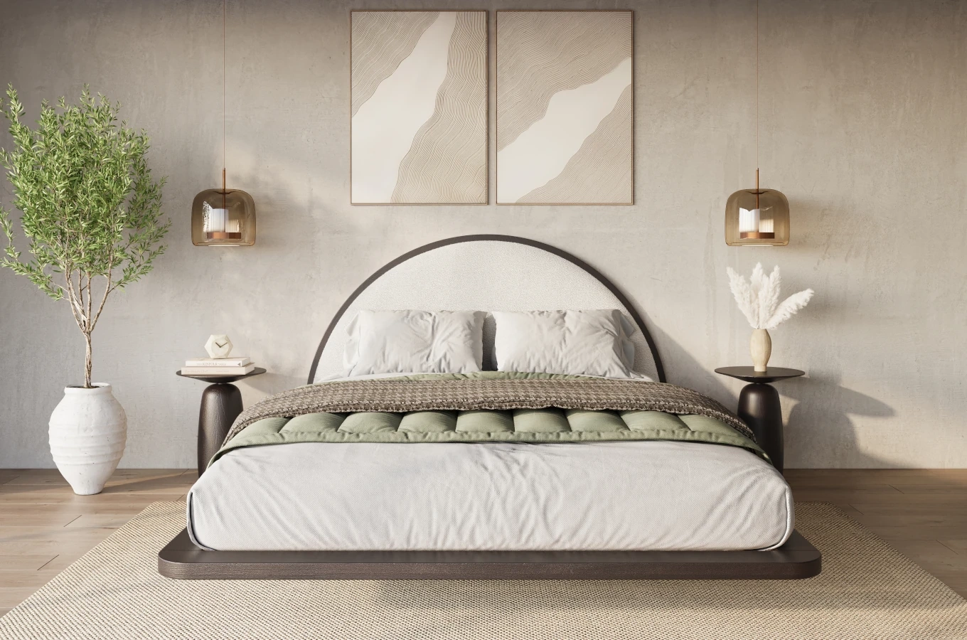 Łóżko lewitujące drewniane bukowe Visby MOMOKO w stylu Japandi