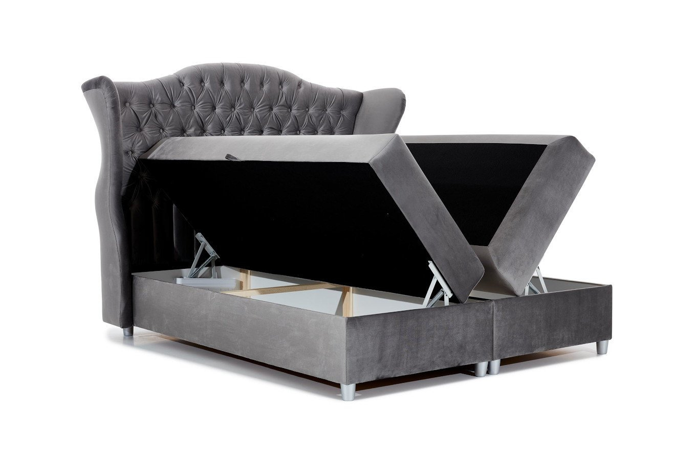 Eleganckie tapicerowane łóżko kontynentalne VASTO z pikowaniem chesterfield na zagłówku