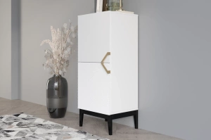 Drewniana komoda Visby DEMI HIGH 2D / kolor biały + czarne nogi / szer. 50,5 cm