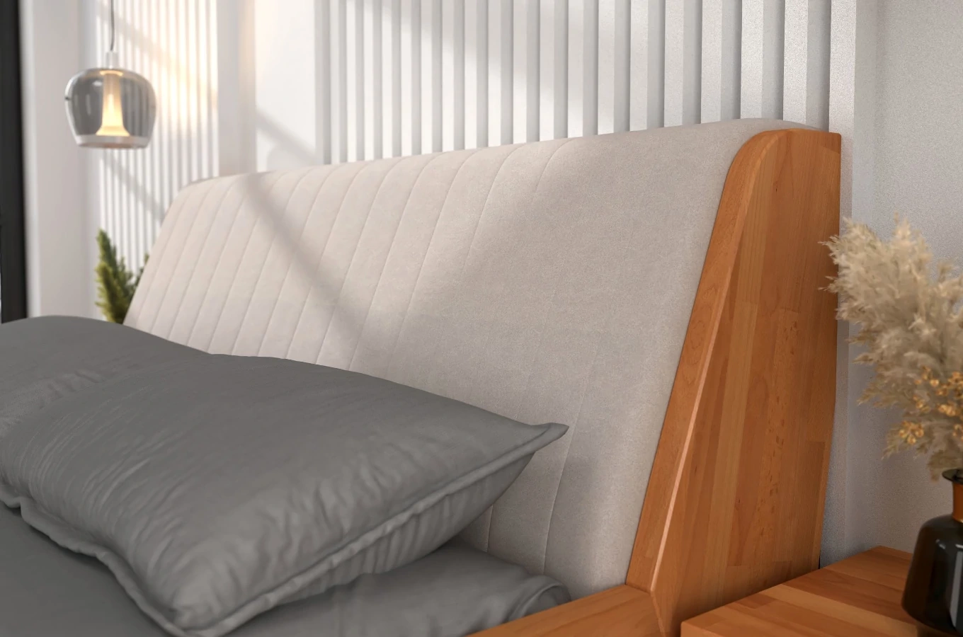 Łóżko lewitujące drewniane bukowe Visby HARALD / 120x200 cm, kolor naturalny, zagłówek Trinity 02
