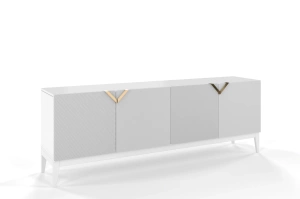 Drewniana komoda Visby DEMI LONG / kolor biały + białe nogi / szer. 201,5 cm