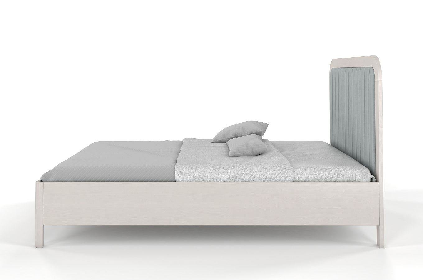 Tapicerowane łóżko drewniane sosnowe Visby MODENA z wysokim zagłówkiem / 120x200 cm, kolor biały, zagłówek Casablanca 2314