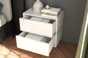 Elegancka biała szafka nocna Dancan MARIKA ze złotymi dodatkami / szer. 49 cm