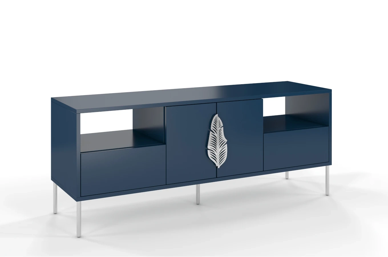 Granatowa komoda RTV Skandica MERLIN ze srebrnymi dodatkami / szer. 138 cm