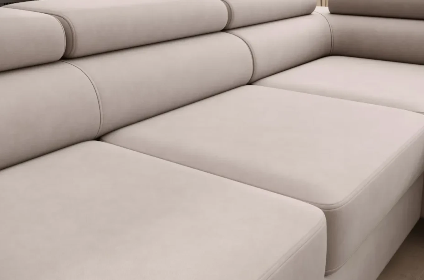 Nowoczesny narożnik TANZANIT J z funkcją spania i pojemnikiem na pościel