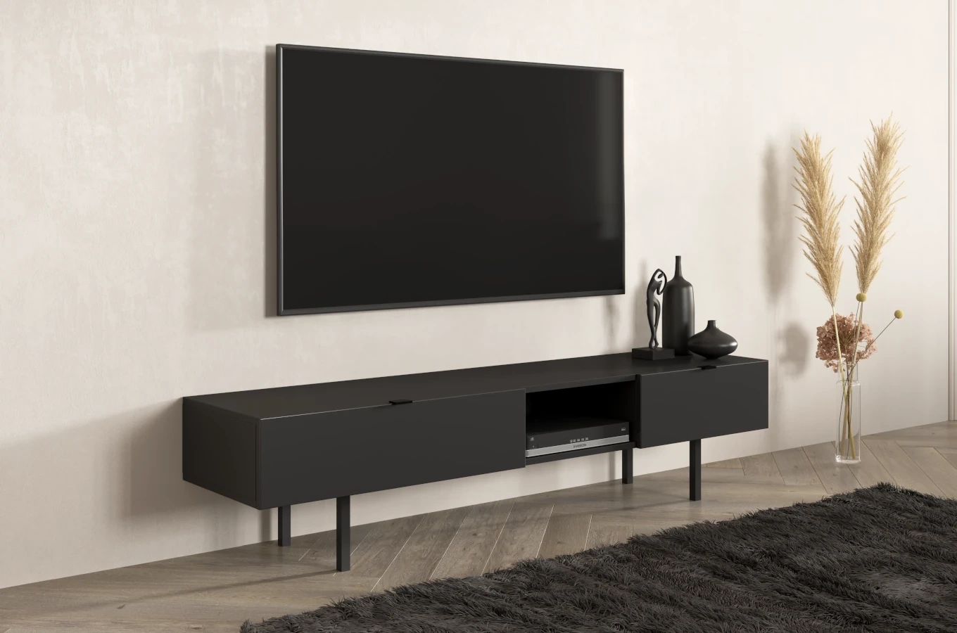 Nowoczesna czarna szafka RTV z szufladą Skandica MYWAY / szer. 180 cm