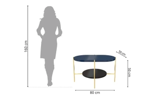 Nowoczesny stolik kawowy Dancan ARENA / złota podstawa + granatowy i czarny blat