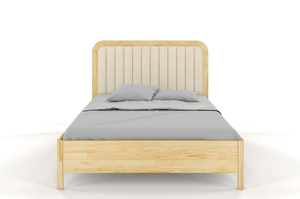Tapicerowane łóżko drewniane sosnowe Visby MODENA z wysokim zagłówkiem / 140x200 cm, kolor naturalny, zagłówek Casablanca 2301