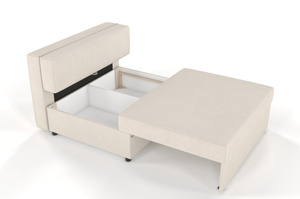 Beżowa rozkładana sofa Dancan OLGA z funkcją spania i pojemnikiem na pościel / szerokość 116 cm