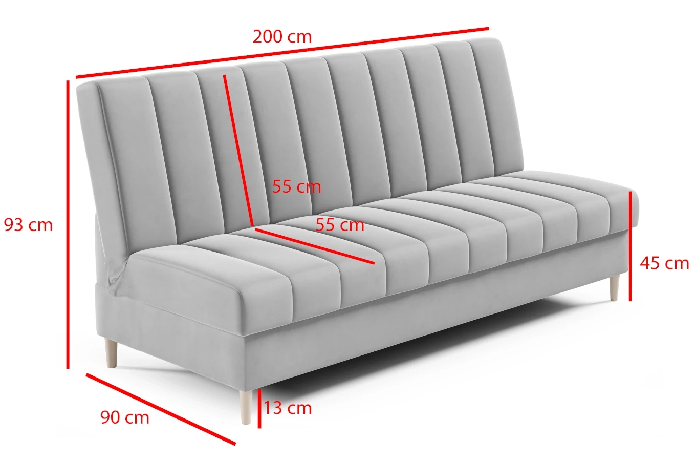 Nowoczesna sofa NEVADA w skandynawskim stylu z funkcją spania i pojemnikiem na pościel