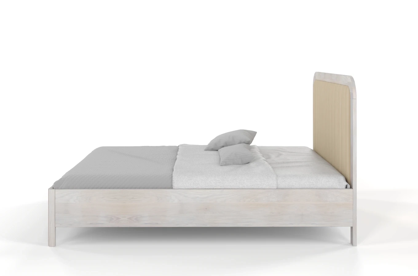 Tapicerowane łóżko drewniane dębowe Visby MODENA z wysokim zagłówkiem / 180x200 cm, olej bielony, zagłówek Casablanca 2302