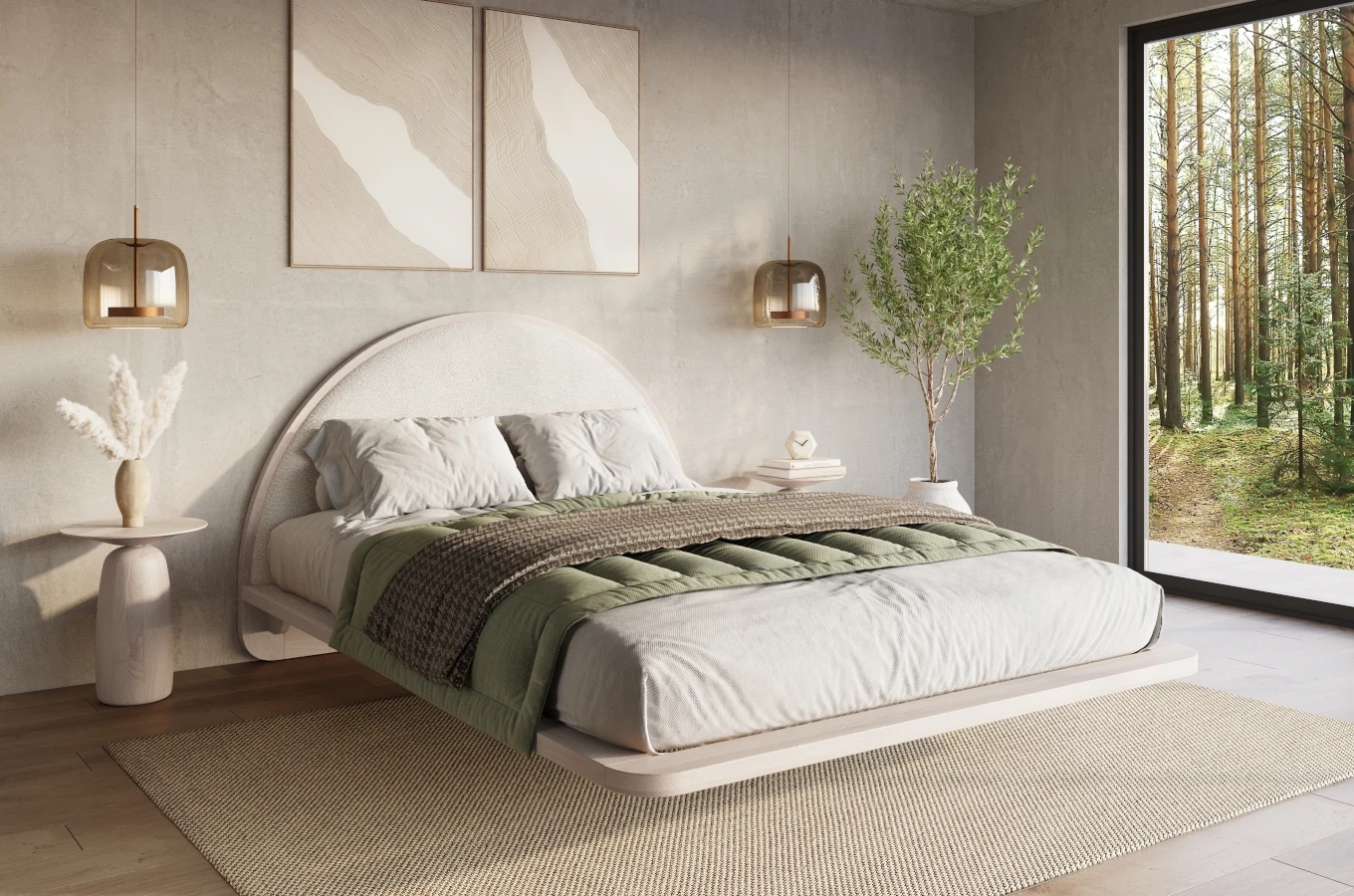 Łóżko lewitujące drewniane bukowe Visby MOMOKO w stylu Japandi