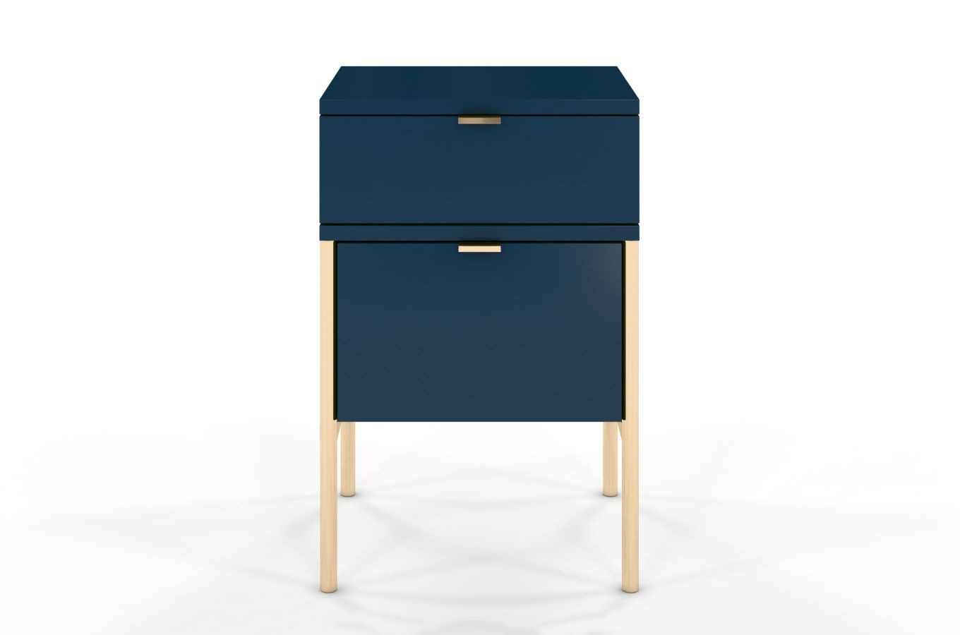 Elegancka granatowa szafka nocna Skandica POLKA na złotych nóżkach / szer. 38 cm