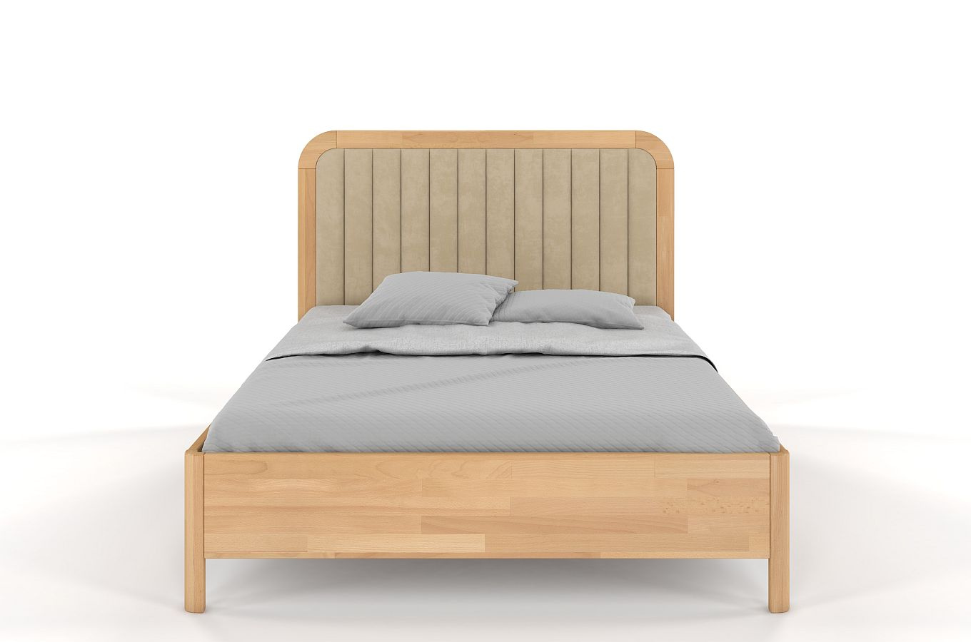 Tapicerowane łóżko drewniane bukowe Visby MODENA z wysokim zagłówkiem