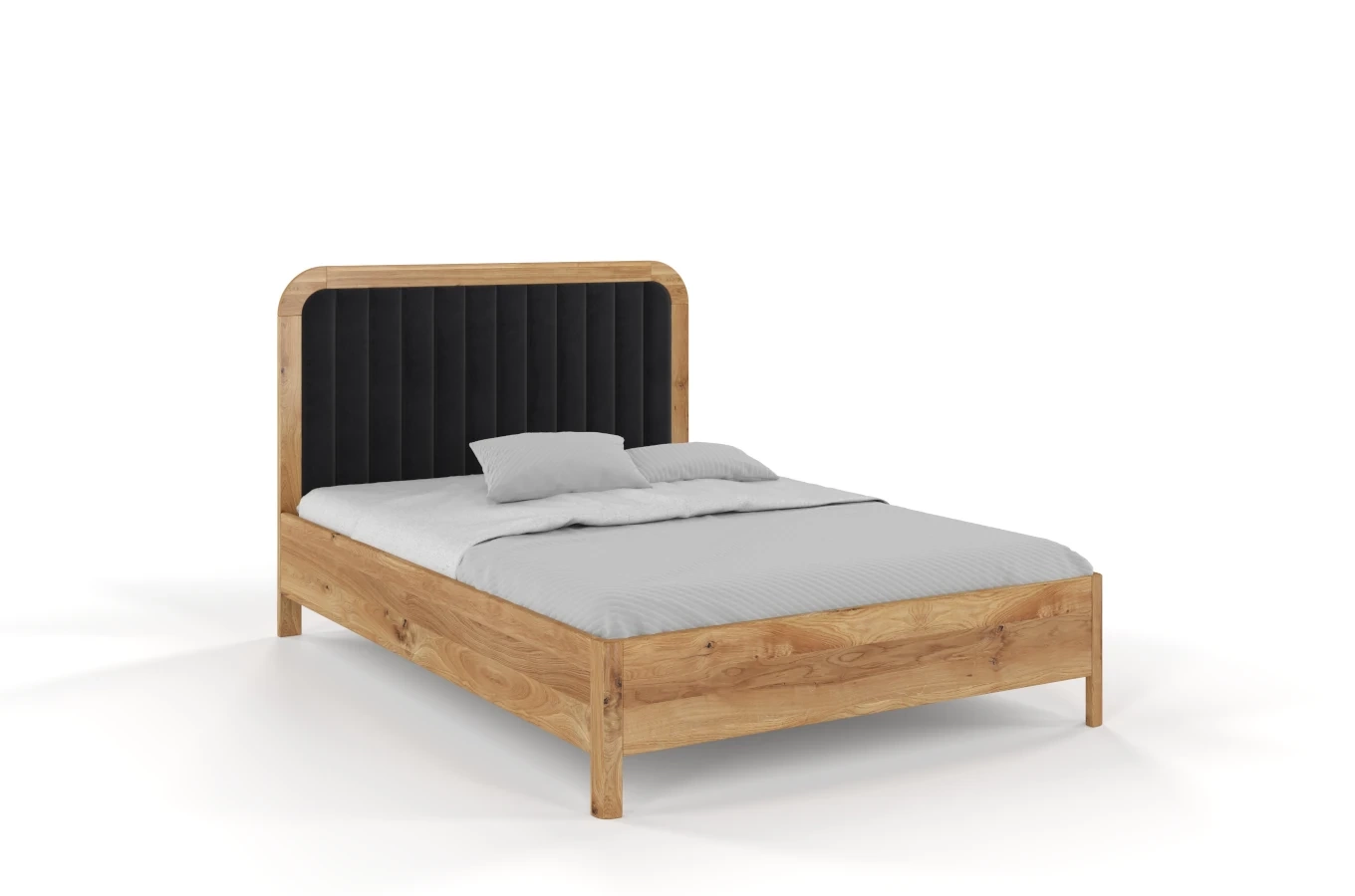 Tapicerowane łóżko drewniane dębowe Visby MODENA z wysokim zagłówkiem / 120x200 cm, olej naturalny, zagłówek Casablanca 2316