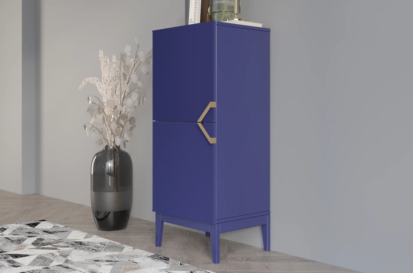 Drewniana komoda Visby DEMI HIGH 2D / kolor granat szlachetny / szer. 50,5 cm