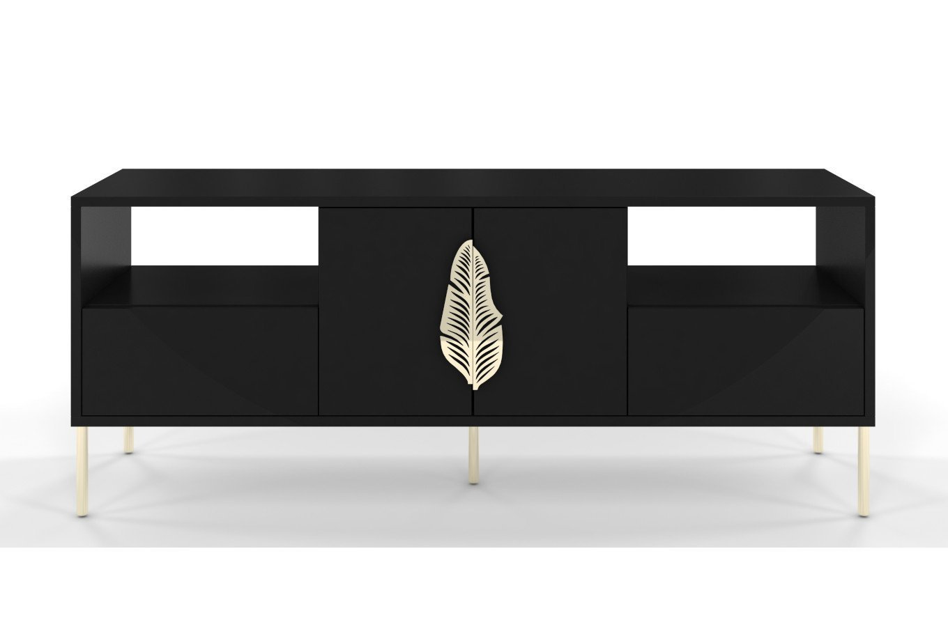 Czarna komoda RTV Skandica MERLIN ze złotymi dodatkami / szer. 138 cm