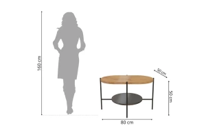 Nowoczesny stolik kawowy Dancan ARENA / czarna podstawa + dębowy i czarny blat