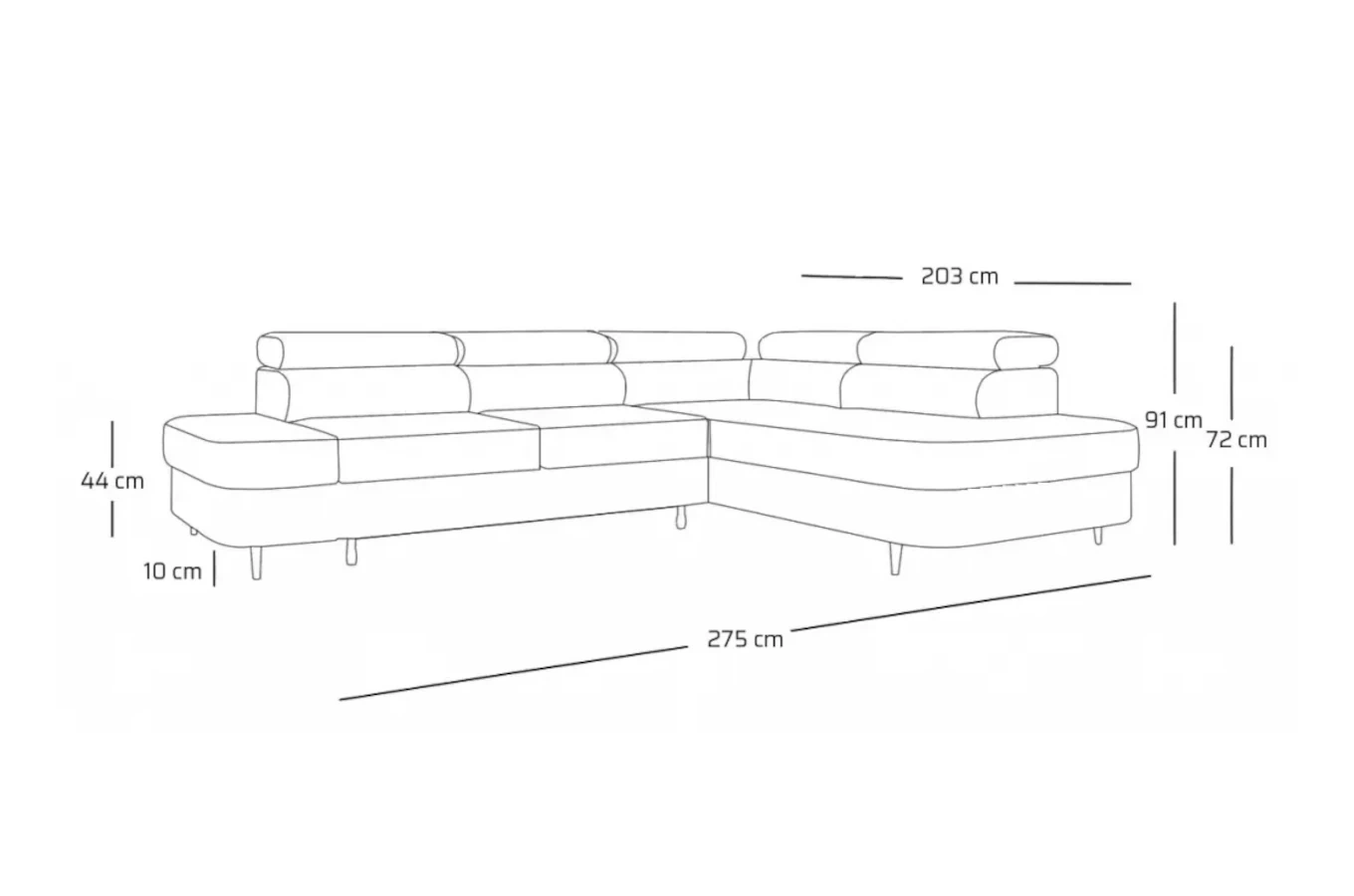 Nowoczesny narożnik TANZANIT L z funkcją spania i pojemnikiem na pościel