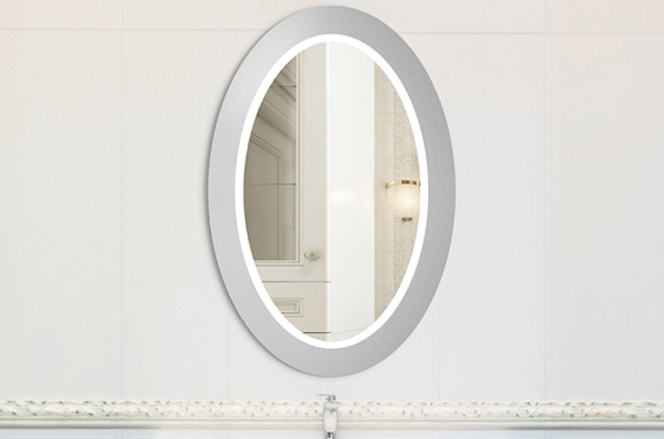 Owalne lustro OVAL BOLD z oświetleniem LED / rama dostępna w 5 kolorach