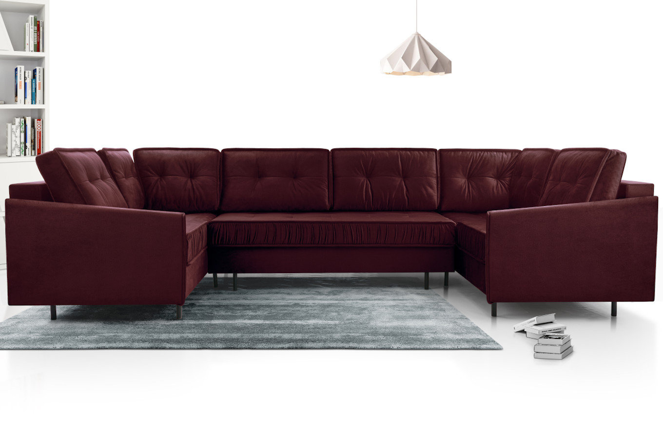 Duży nowoczesny narożnik ZANZIBAR U z funkcją spania i pojemnikiem na pościel