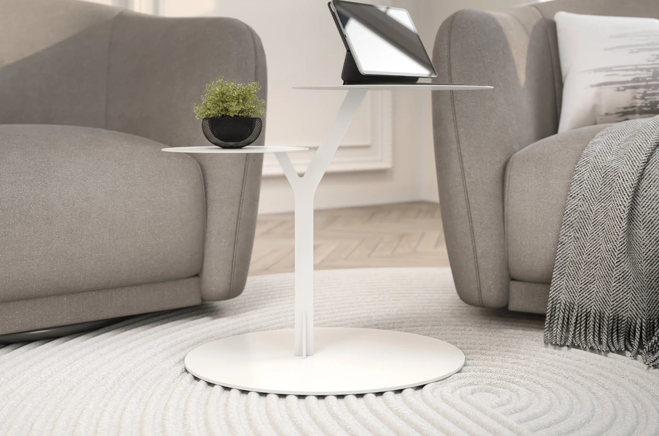 Metalowy stolik pomocniczy do salonu Kayani IROKO / kolor biały